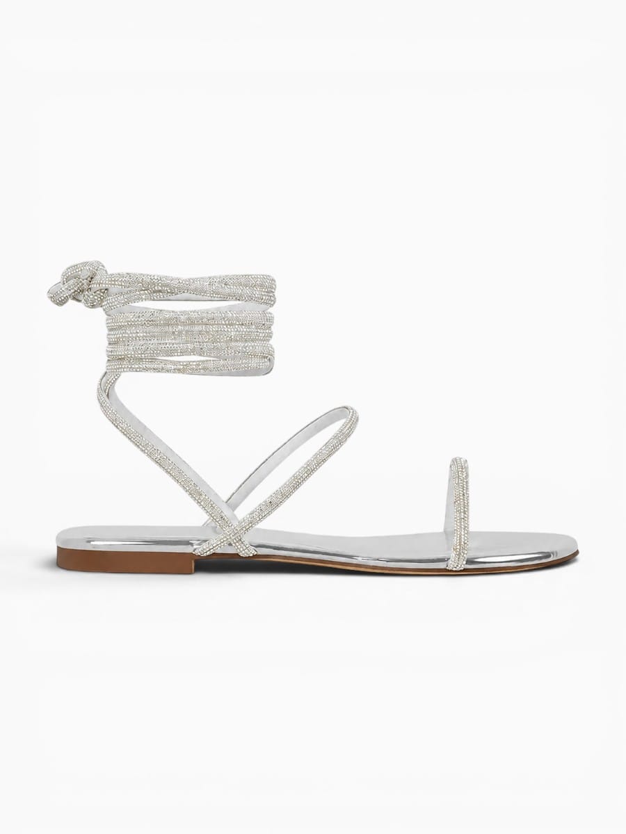 Amara Shoes Women Rhinestone Lace Up Ankle Wrap Flat Sandals