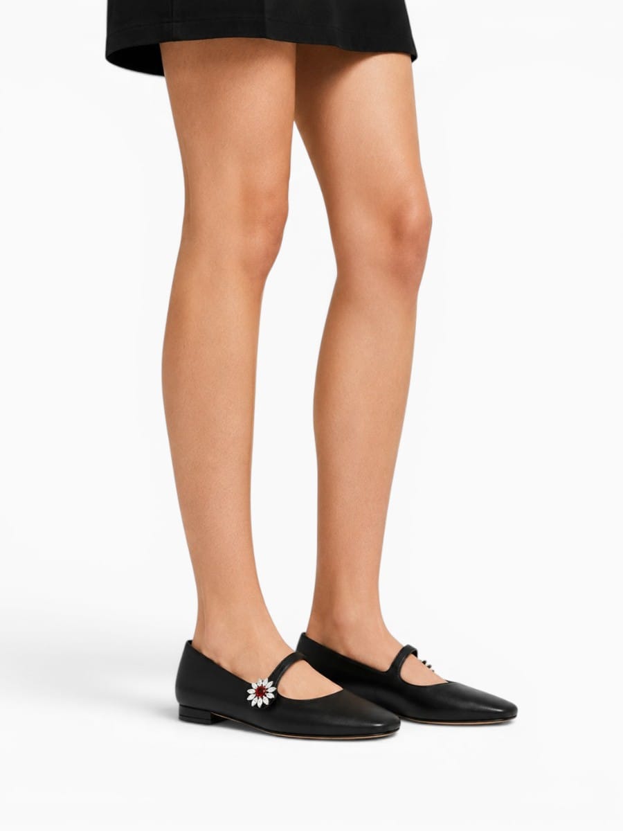 Amara Shoes Women Square Toe Strap Embellished Ballet Flats