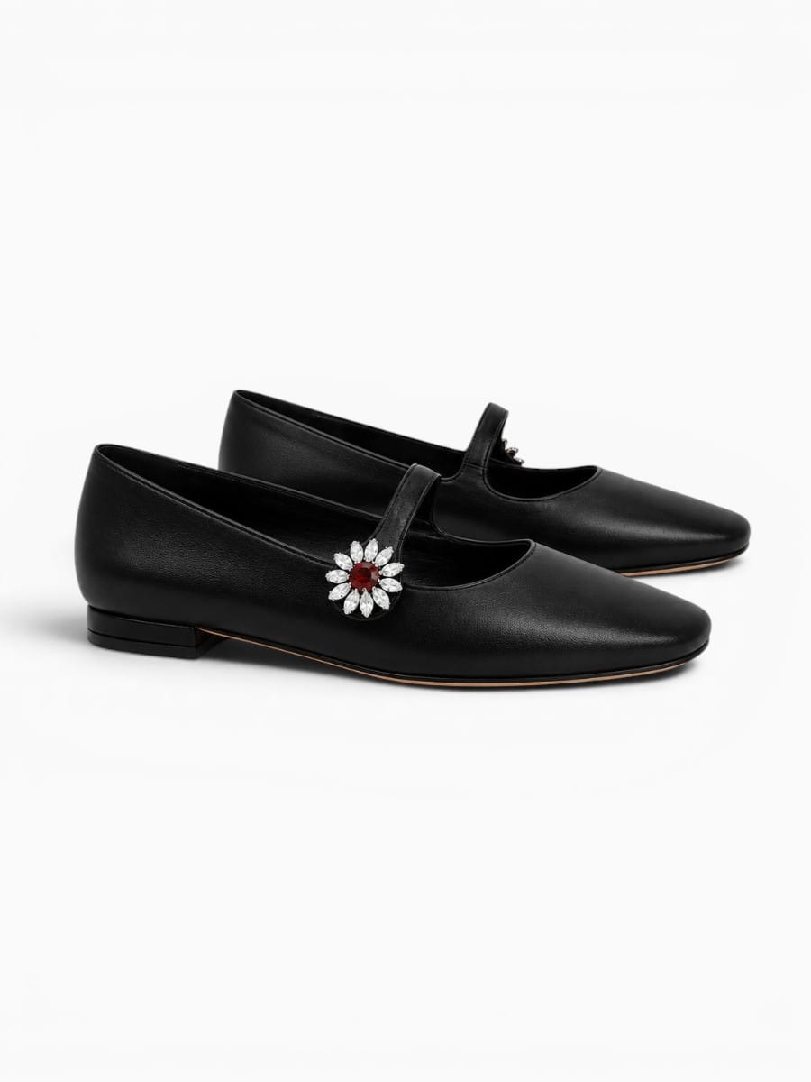 Amara Shoes Women Square Toe Strap Embellished Ballet Flats