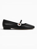 Amara Shoes Women Square Toe Strap Embellished Ballet Flats