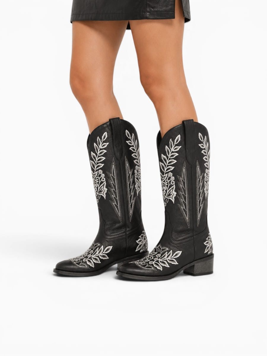 Amara Shoes Women Western Embroidered Knee High Boots