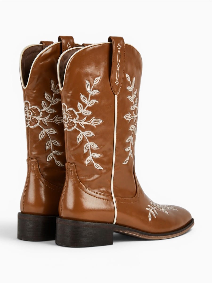 Amara Shoes Womens Western Embroidered Cowboy Boots Square Toe