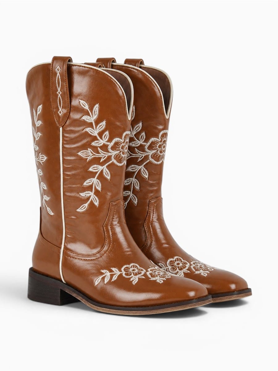 Amara Shoes Womens Western Embroidered Cowboy Boots Square Toe