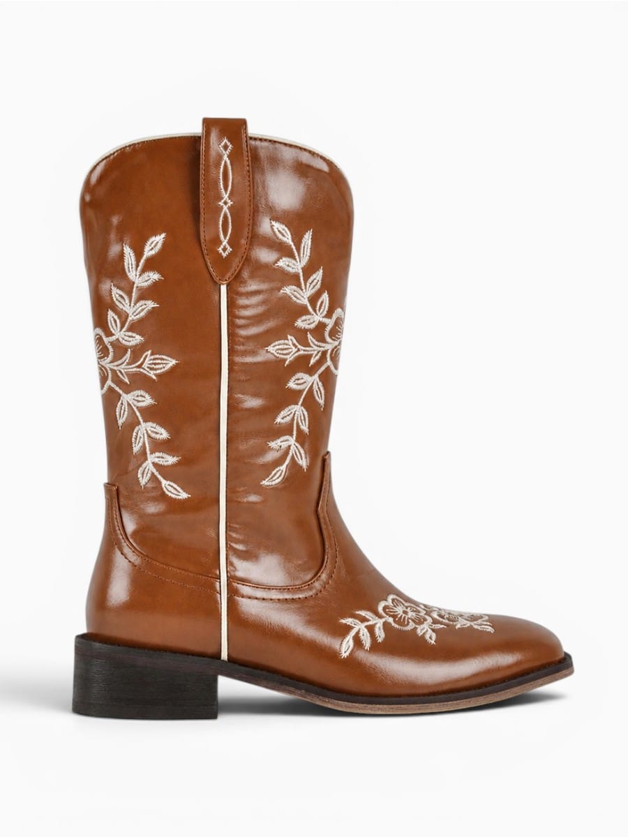 Amara Shoes Womens Western Embroidered Cowboy Boots Square Toe
