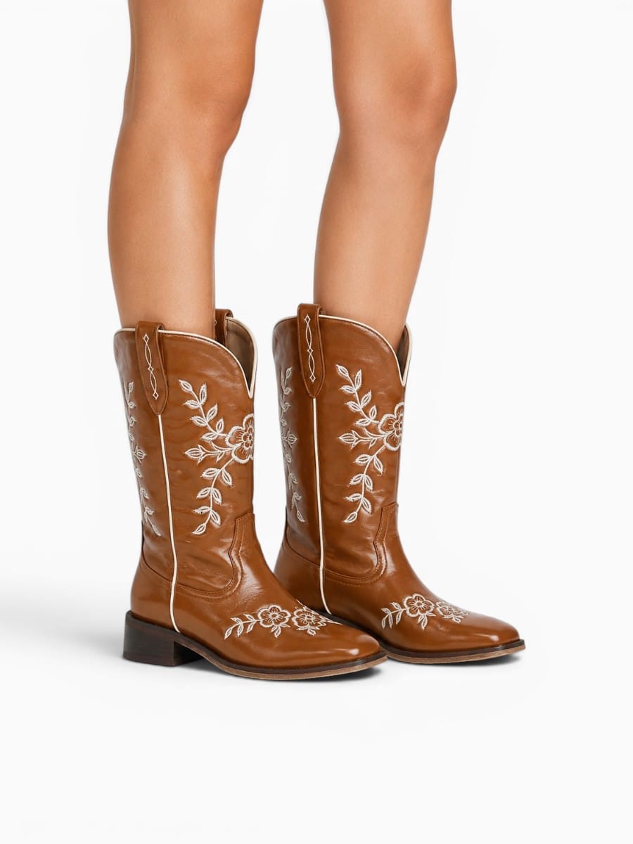 Amara Shoes Womens Western Embroidered Cowboy Boots Square Toe