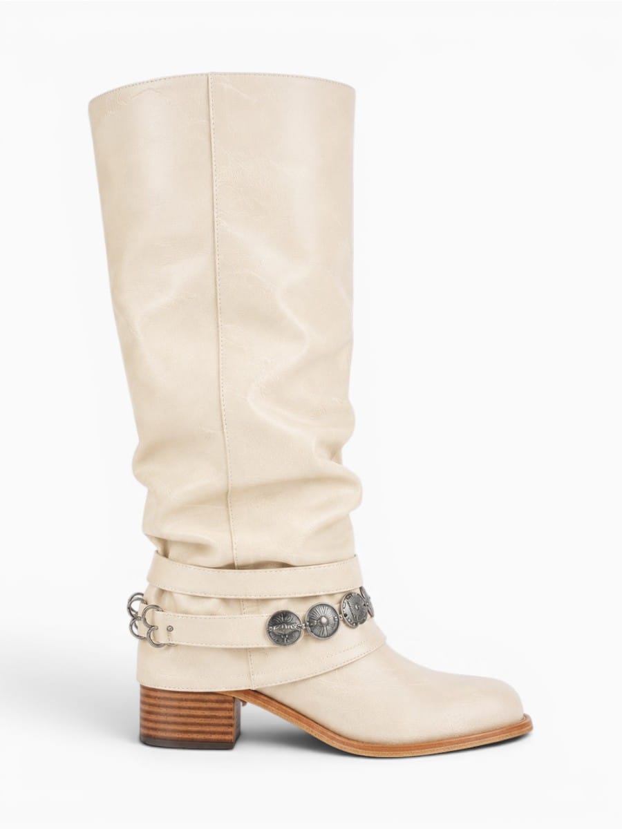 Amara Shoes Womens Western Fringe Fold Over Boots Round Toe