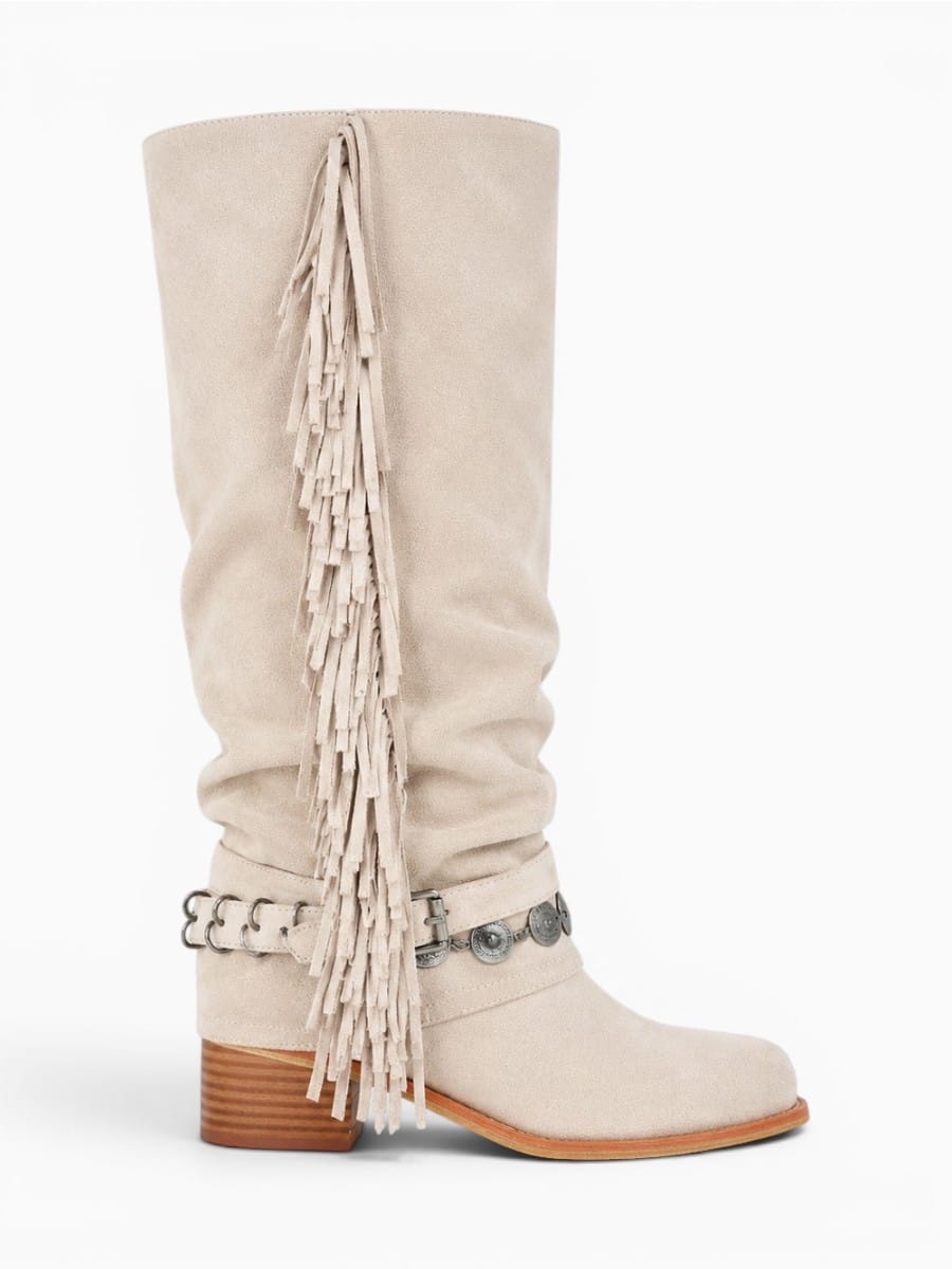 Amara Shoes Womens Western Fringe Fold Over Boots Round Toe
