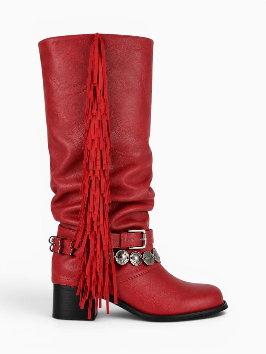 Amara Shoes Womens Western Fringe Fold Over Boots Round Toe