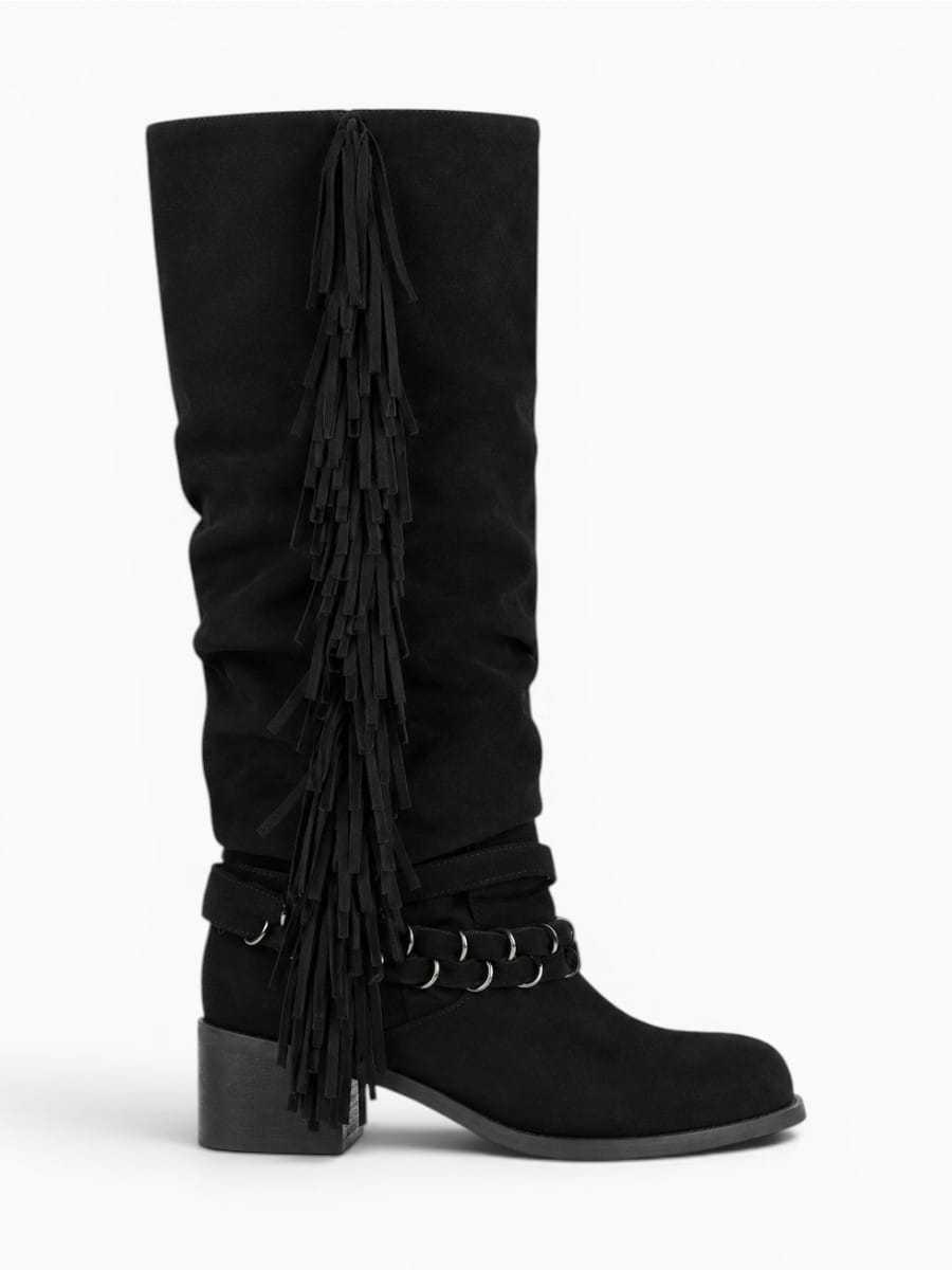 Amara Shoes Womens Western Fringe Fold Over Boots Round Toe