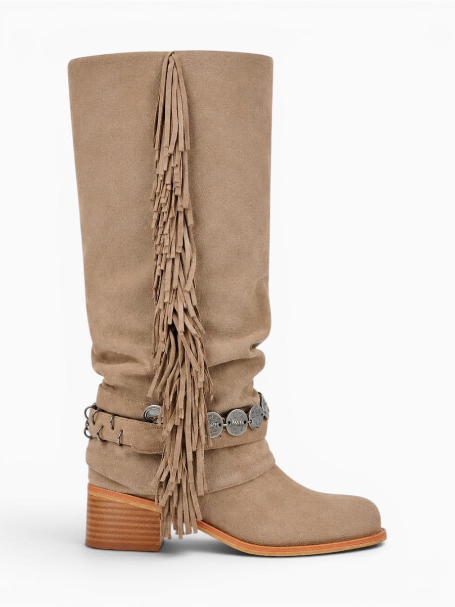 Amara Shoes Womens Western Fringe Fold Over Boots Round Toe