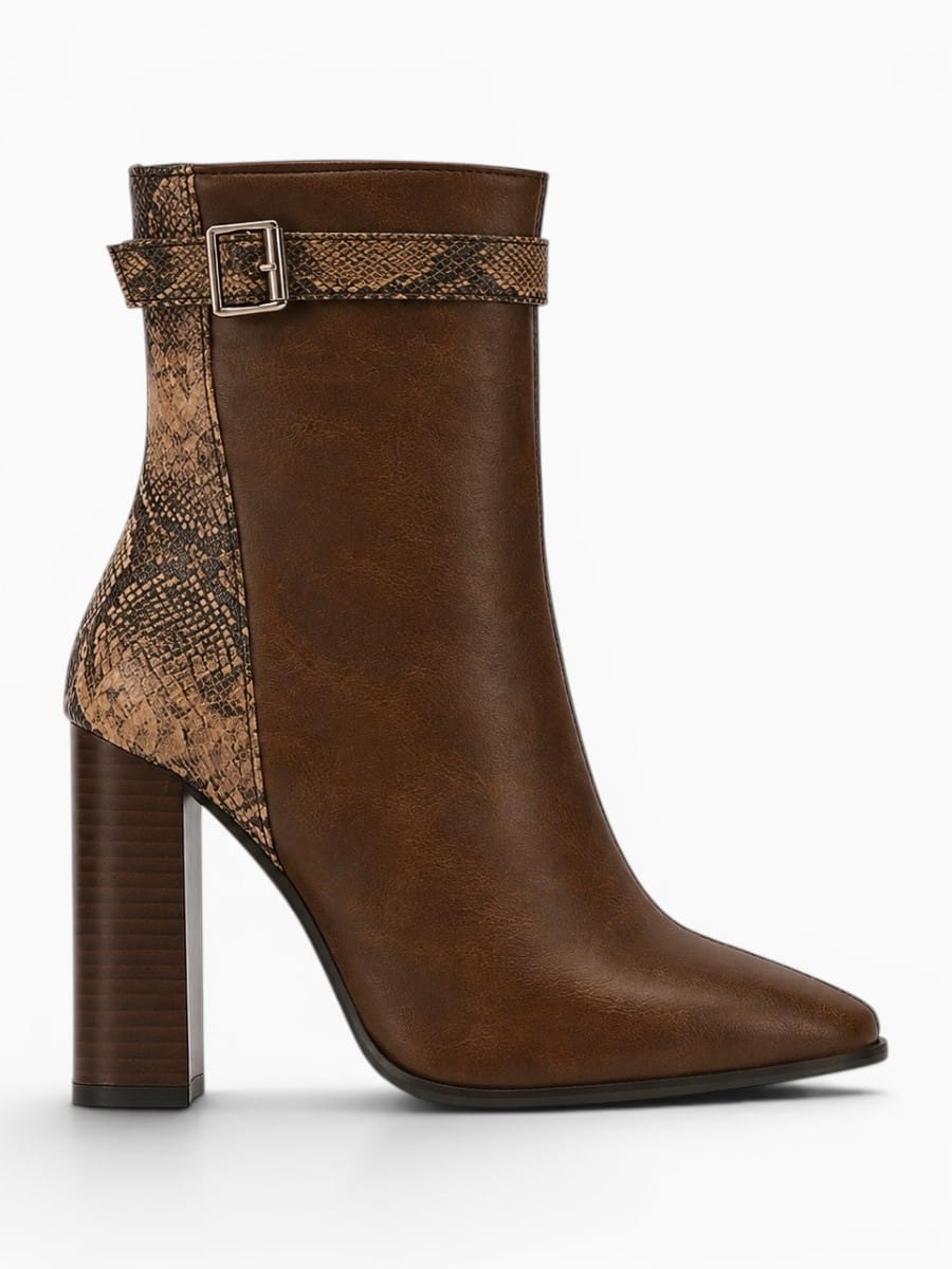 Amara Shoes Pointed Toe Back Zip Ankle Boot Chunky Heel